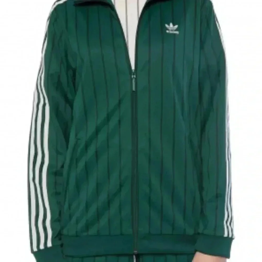 NWT Adidas green and white striped long sleeve front zip casual track top